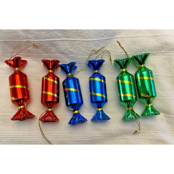 MCM Candy Christmas Ornaments Plastic Vibrant Colors Retro Set of 6 - Picture 1 of 8